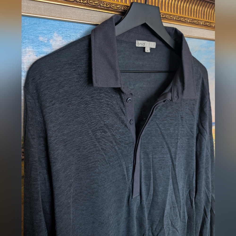 Onia Dark Green 100% Linen LS Polo Shirt XL